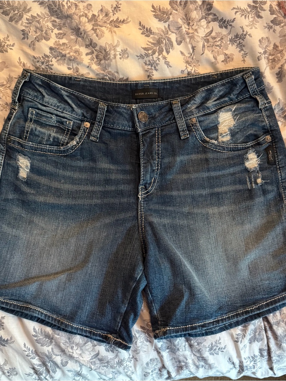 Silver Jeans Blue Distressed Denim Shorts